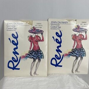 Vintage Renee' Pantyhose Body Shaping Control Off White Sandalfoot 1993 Set Of 2